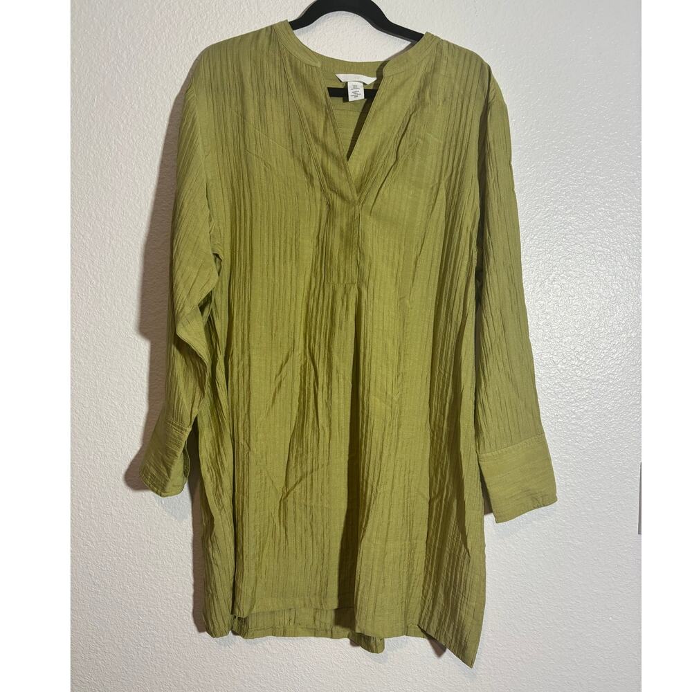 H&M Women's Size M Crepe Oversized V-Neck Long Sleeve Tunic Dress Green